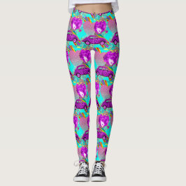 Retro Hippy Girl Car Heart 1960's 1970's Leggings