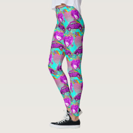 Retro Hippy Girl Car Heart 1960's 1970's Leggings