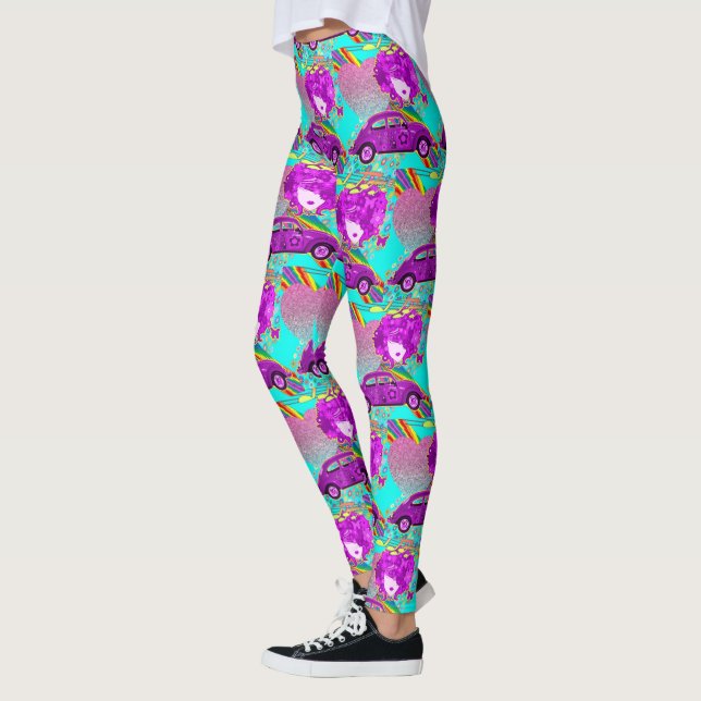 Retro Hippy Girl Car Heart 1960's 1970's Leggings (Vänster)