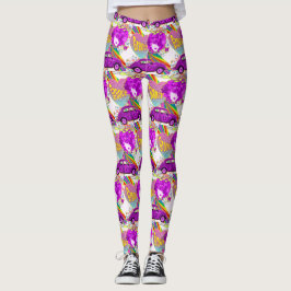 Retro Hippy Groovy Girl Car Heart 1960's 1970's Leggings