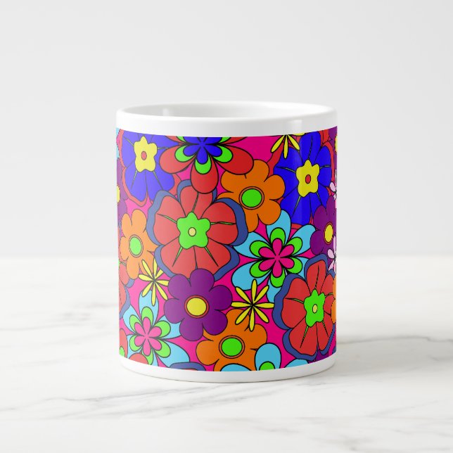 Retro Hippy Groovy Girly-Blommigt Jumbo Mugg (Framsidan)