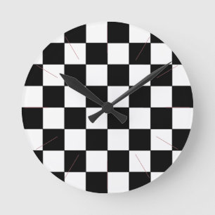 Retro Hipster 2 för svartvit schackbräde Rund Klocka