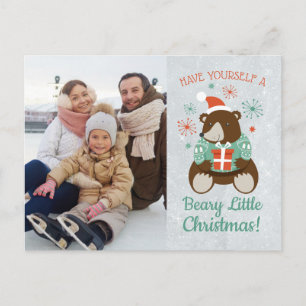 Retro Hipster Bear Beary Little jul Photo Vykort