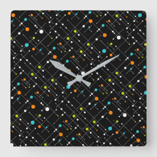 Retro Hipster Black Space Ålder Atomic Fyrkantig Klocka