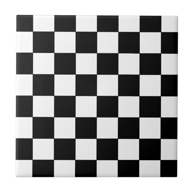 Retro Hipster för svartvit schackbräde Kakelplatta (Framsidan)