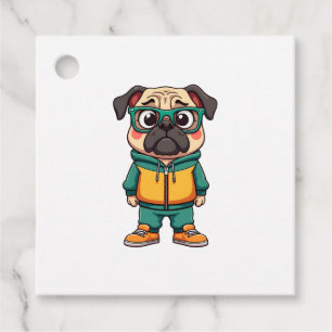 Retro Hipster Pug Hund Tecknad Gatudesign Grafik Gåvor Etiketter