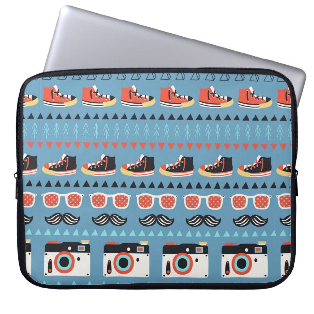 Retro hipster sömlös mönster laptop fodral (Framsidan)