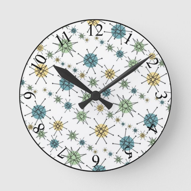 Retro Hipster Space Age Atomic Starburst Rund Klocka (Framsida)