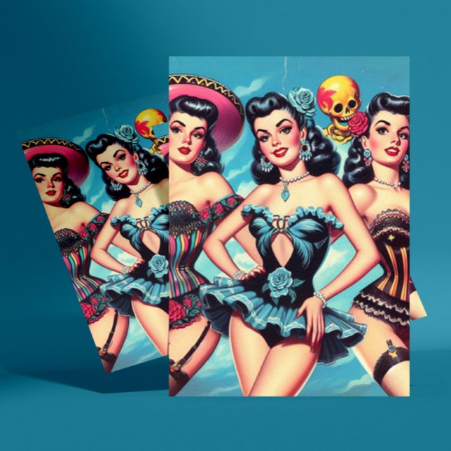 Retro Hispanic Pin-ups Vykort (Skapare uppladdad)