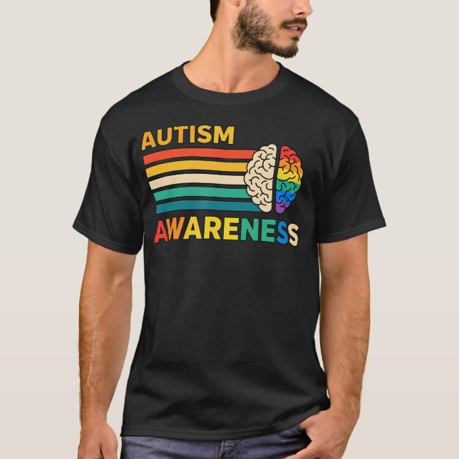 Retro hjärnmedvetenhet för autismmedvetenhet t shirt (Framsida)