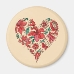 Retro hjärta av blommakärleksymbolet magnet