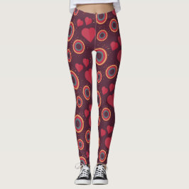Retro Hjärtan och Cirklar Mönster Leggings