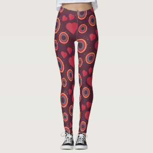 Retro Hjärtan och Cirklar Mönster Leggings