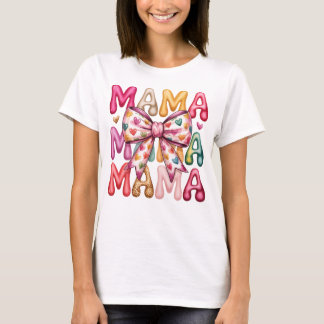 Retro hjärtbåge Mama staplade design T Shirt
