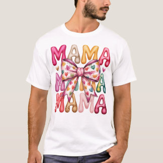 Retro hjärtbåge Mama staplingsdesign T Shirt