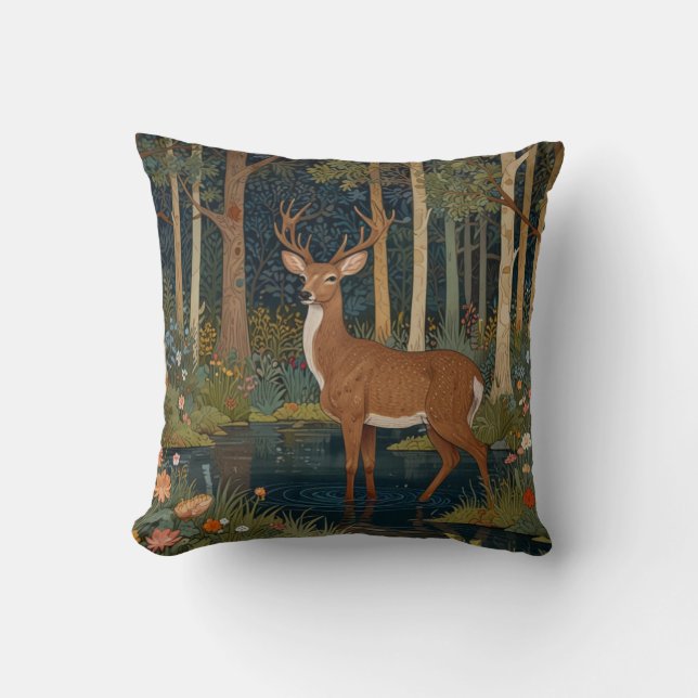 Retro hjort art boho woodland forest greenery kudde (Framsida)