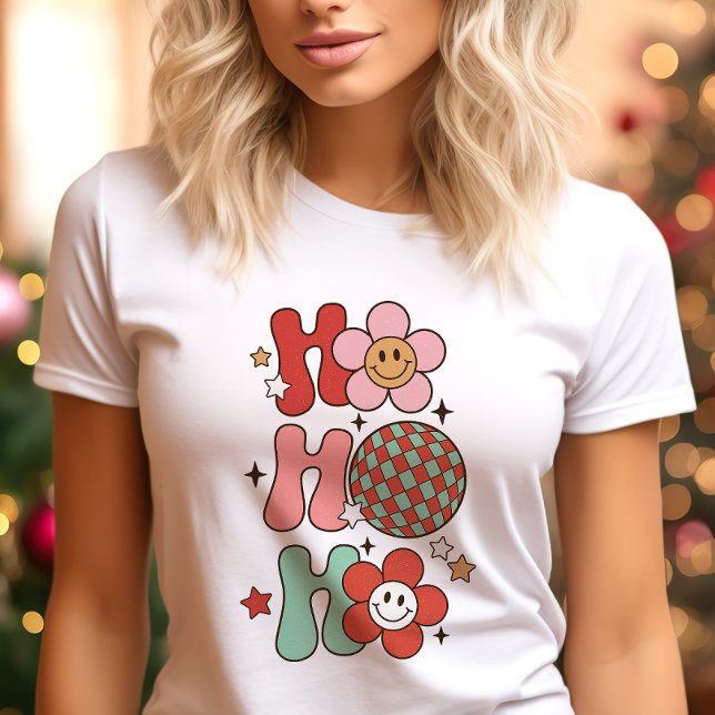 Retro Ho Ho Ho Blommig Jul T Shirt (Skapare uppladdad)