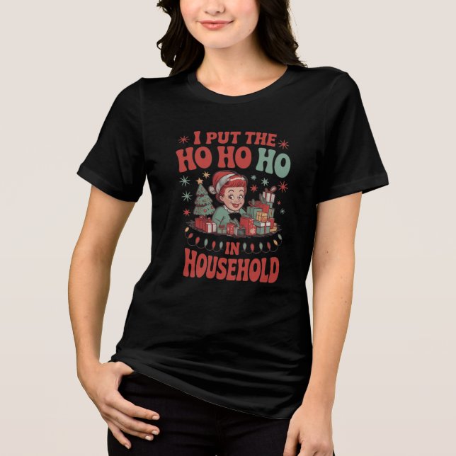 Retro Ho Ho Ho Christmas Typography T Shirt (Framsida)
