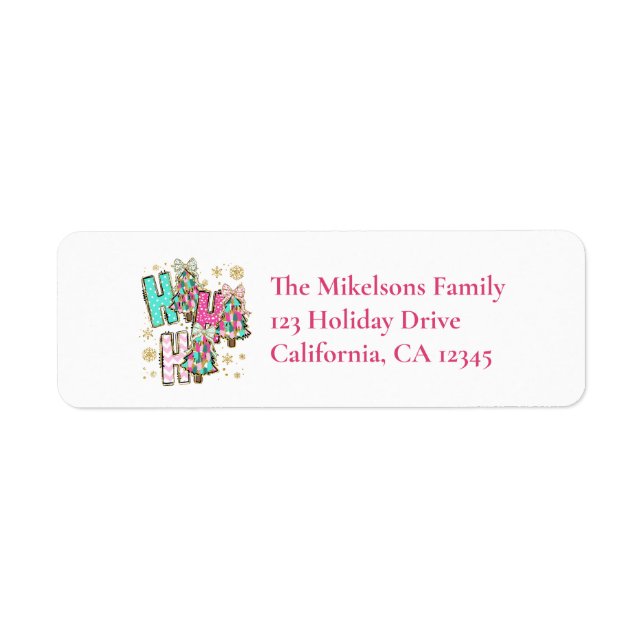 Retro Ho Ho Ho Glitter Christmas Returadress Etikett (Framsidan)