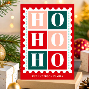 Retro Ho Ho Ho Jul Frimärke Helgkort