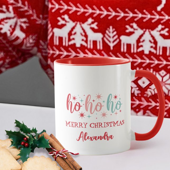 Retro Ho Ho Ho Merry Christmas Custom Name Mugg (Skapare uppladdad)