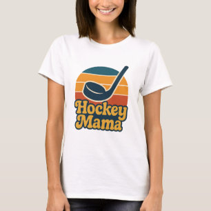 Retro Hockey Mama Sunset Stick & Puck Design T Shirt