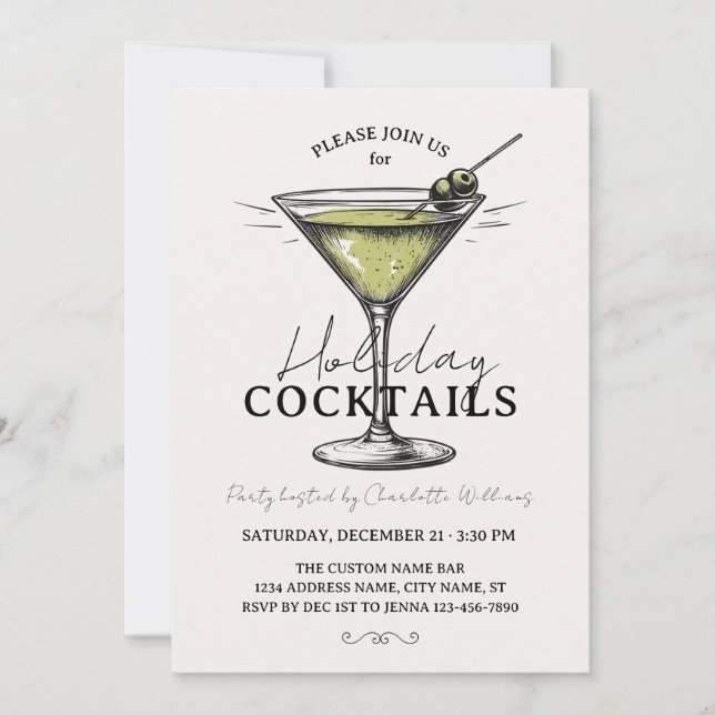 Retro Holiday Cocktails Drycker Julfest Inbjudningar (Framsida)
