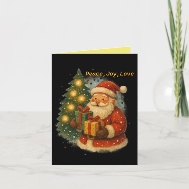 “Retro Holiday Greeting Card – Santa & Gifts” Kort (Framsida)