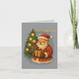 “Retro Holiday Greeting Card – Santa & Gifts” Kort