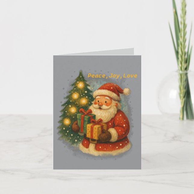 “Retro Holiday Greeting Card – Santa & Gifts” Kort (Framsida)