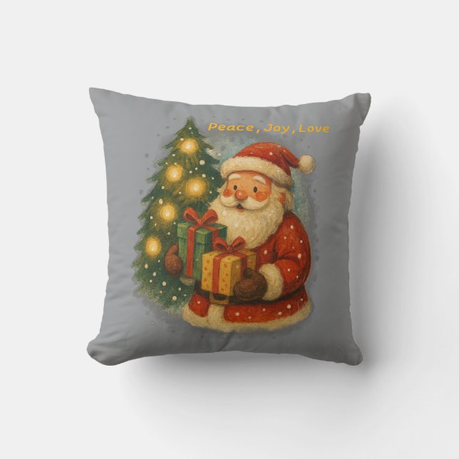 “Retro Holiday Throw Pillow – Cozy Santa & Gifts  Kudde (Framsida)