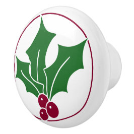 Retro Holly Berries III, Red Trim Knopp