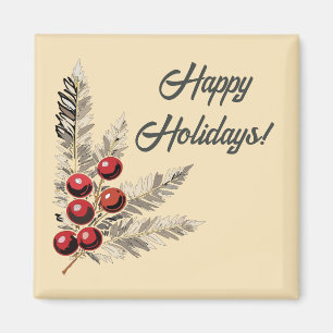Retro Holly Berries och Evergreen Magnet