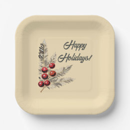 Retro Holly Berries och Evergreen Papper Plate
