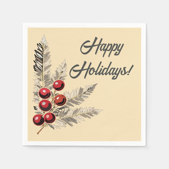 Retro Holly Berries och Evergreen Pappersservett (Framsidan)