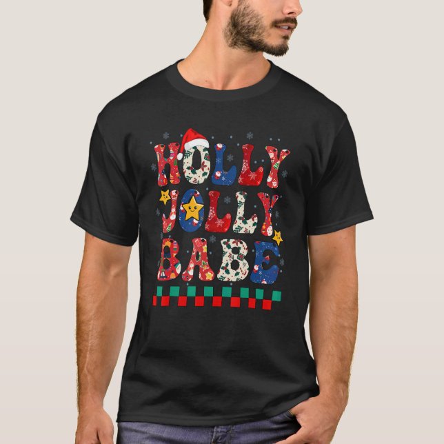 Retro Holly-Jolly Babe God jul Helgdag Xma T Shirt (Framsida)