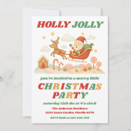 Retro Holly Jolly Editable Christmas Party Inbjudningar