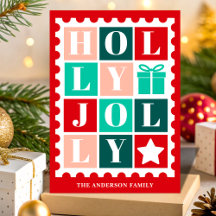 Retro Holly Jolly Jul Frimärke