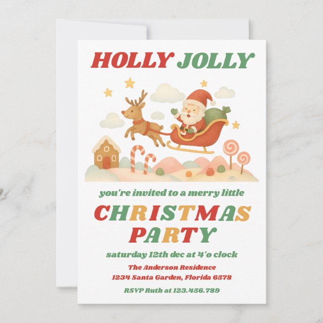 Retro Holly Jolly Redigerbar Julfest Inbjudningar (Framsida)