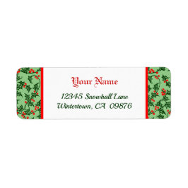 Retro Holly med Red Berries på Grönt Editable Returadress Etikett
