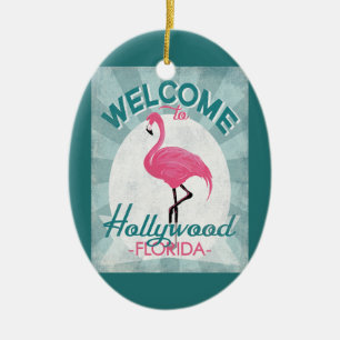 Retro Hollywood Florida rosa Flamingo Julgransprydnad Keramik