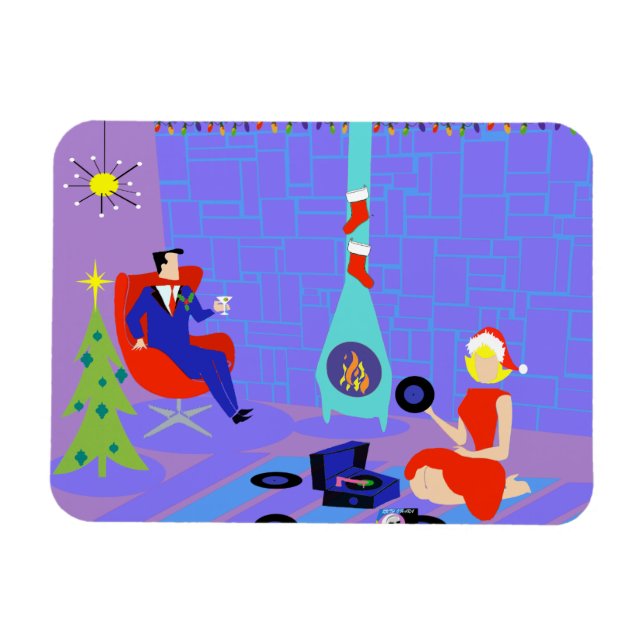 Retro Home för Helgdagarna Flexi Magnet (Horisontell)