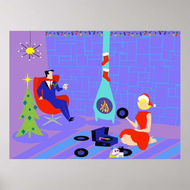 Retro Home för Helgdagarna Jul Poster (Framsidan)