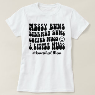 Retro Homeschool Mamma Messy Buns Bibliotek Spring T Shirt