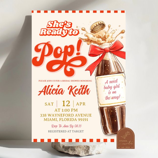 Retro Hon Är Redo Att Få En Röd Båge Baby Shower Inbjudningar (Skapare uppladdad)