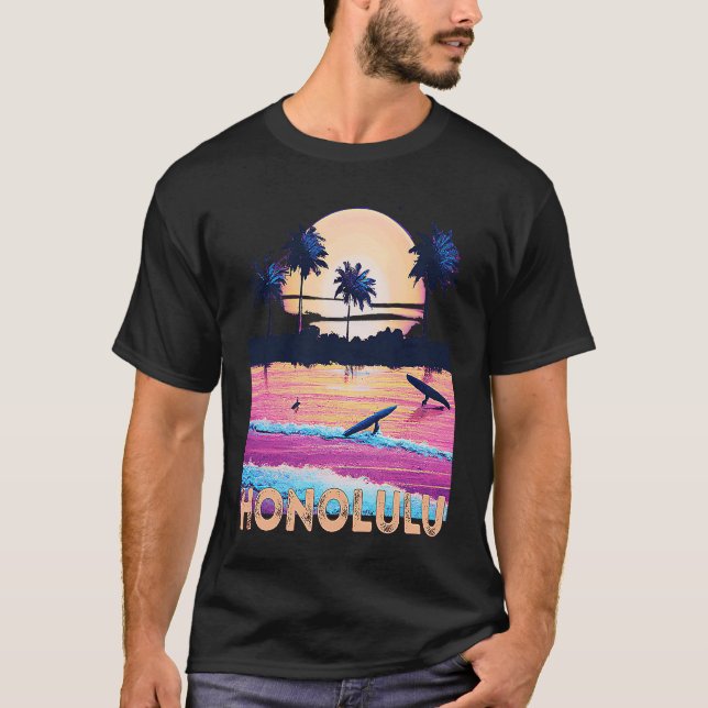 Retro Honolulu Hawaii Souvenir Surf T Shirt (Framsida)