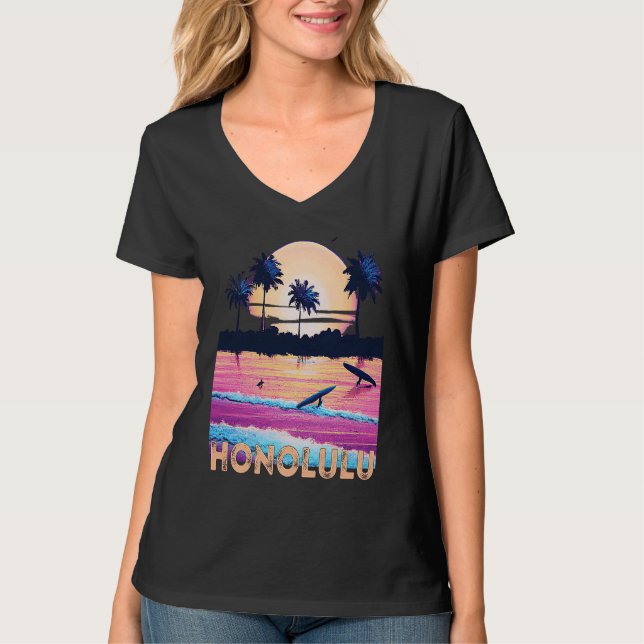 Retro Honolulu Hawaii Souvenir Surf T Shirt (Framsida)