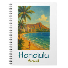 Retro Honolulu Hawaii Waikiki Beach Anteckningsbok