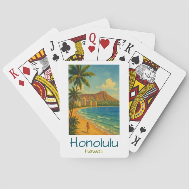 Retro Honolulu Hawaii Waikiki Beach Casinokort (Baksidan)