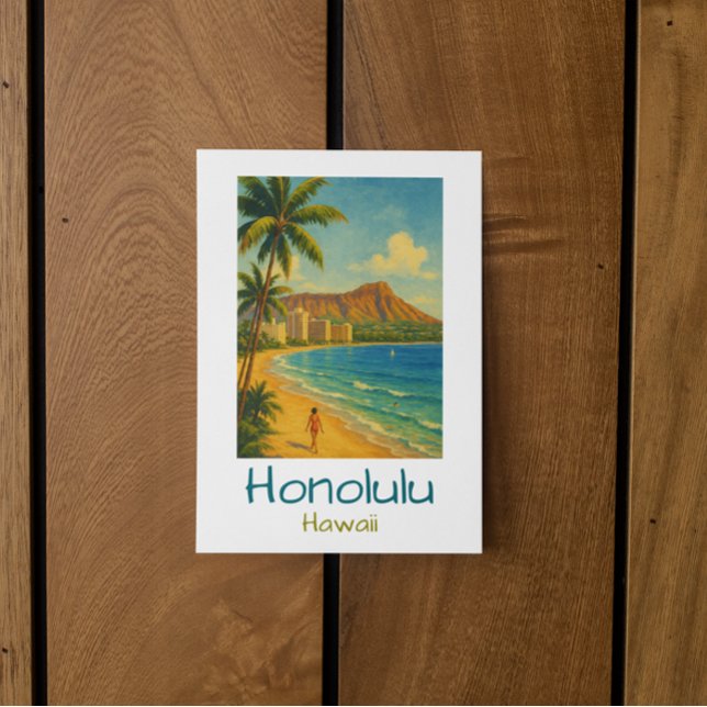 Retro Honolulu Hawaii Waikiki Beach Vykort (Retro Honolulu Hawaii Waikiki Beach Postcard)
